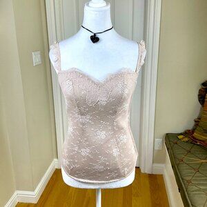 Fredericks of Hollywood Bustier Corset Lace Ruffle Straps Nude Blush Pink (M)
